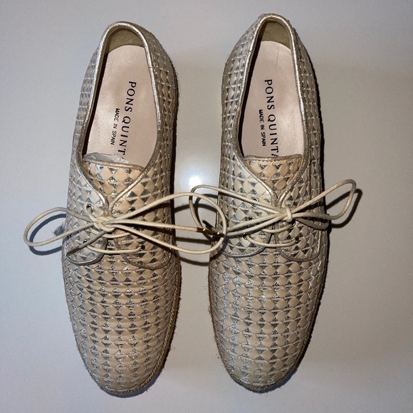 PONS QUINTANA Gold/Neutral Espadrille/Loafer Size 38 - Picture 1 of 5